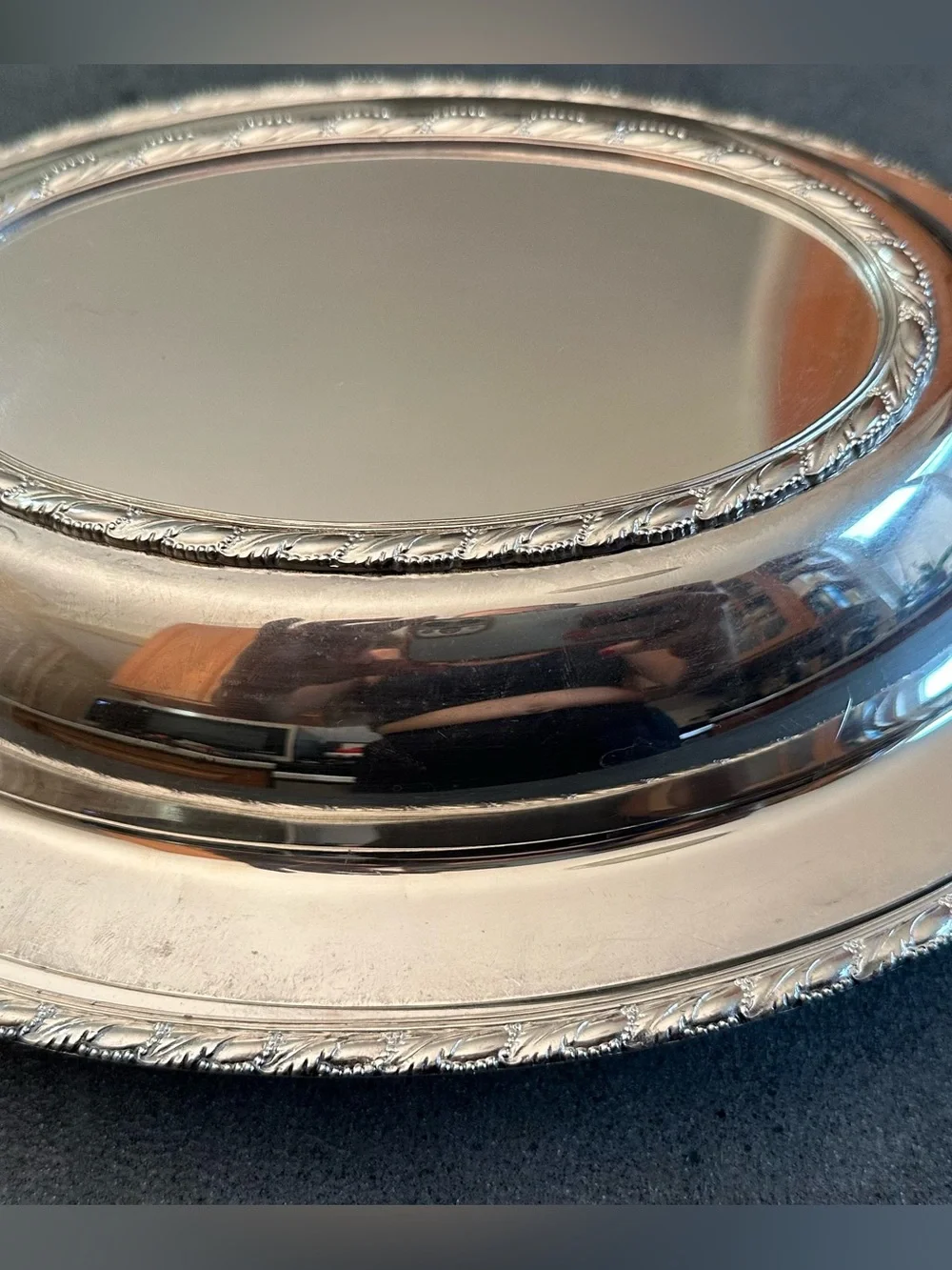 Polished Silver Oval Serving Platter with Rope-Edge and Side Handles